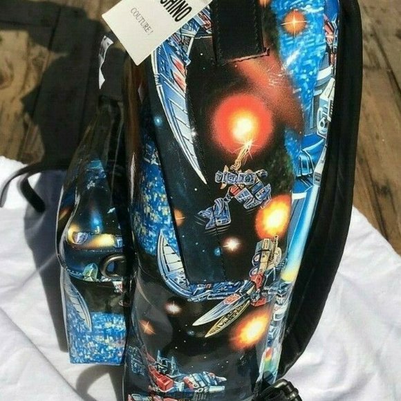 AW17 Moschino Couture Jeremy S. Transformers Blue Yellow Black Print Backpack main image 7
